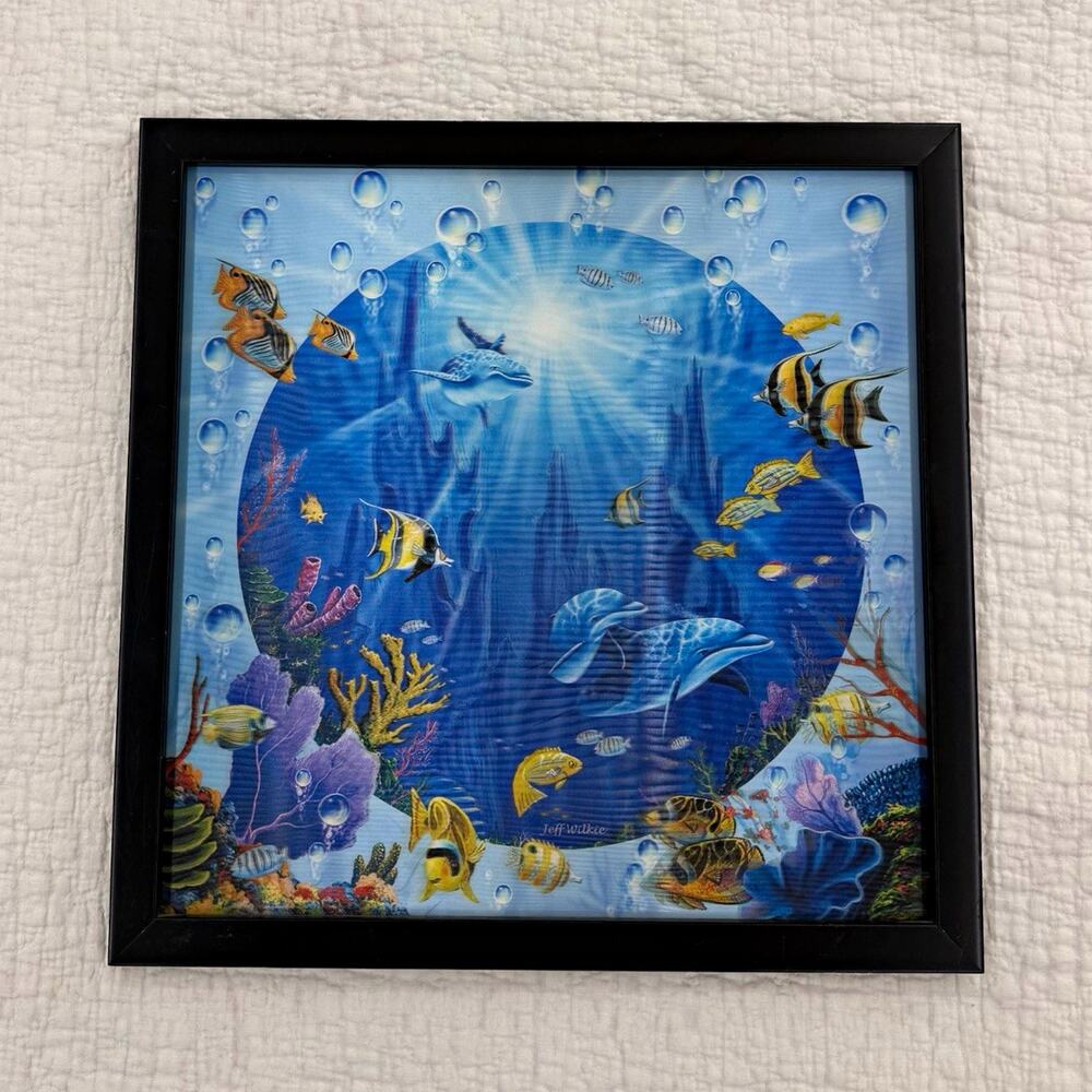 Y2K Open Road Jeff Wilkie Framed Print Underwater Dolphins Holographic 14x14